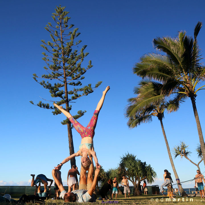 Bronwen, Acro and fire twirling at the last ever Burleigh Bongos Fire Circle, Justins Park, Burleigh Heads