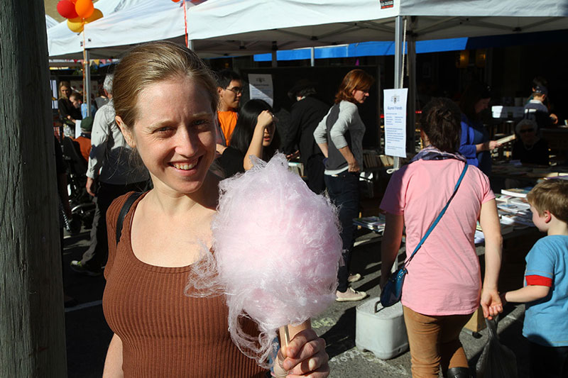 Bronwen with fairy floss at the Hawken Village Street Festival