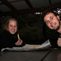Bronwen & Ned eating chips at Tamborine Mountain Scarecrow Festival