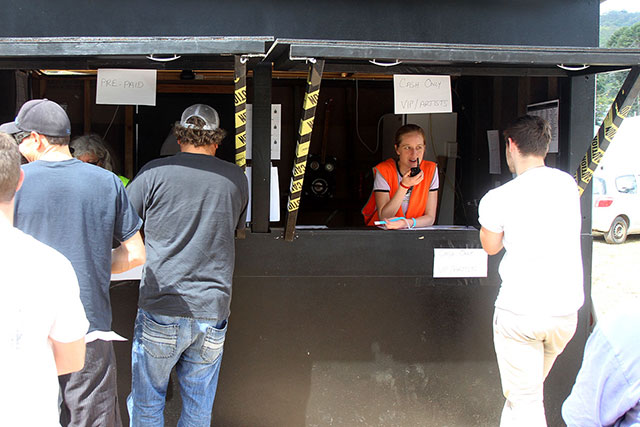 Bronwen in the ticketing booth