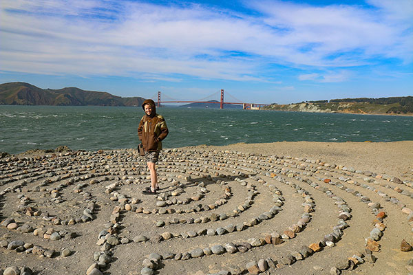 Bronwen, Eagle Point Labyrinth, and the Golden Gate Bridge