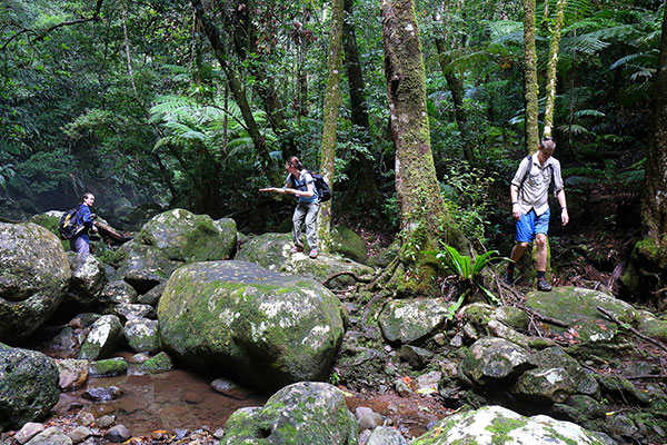 Discovering that the rocks are very slippery