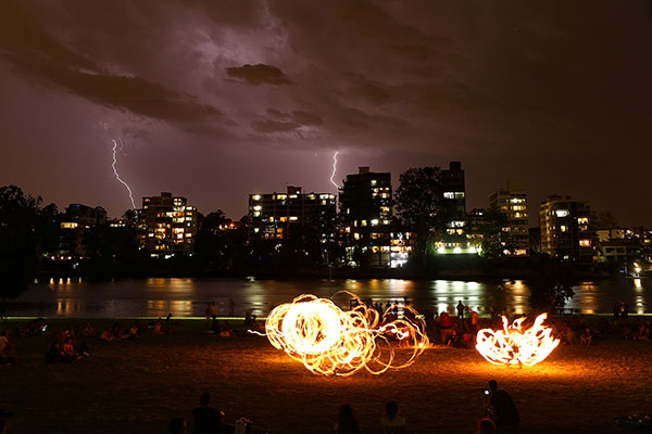 Lightning and fire twirlers at West End Fire Festival