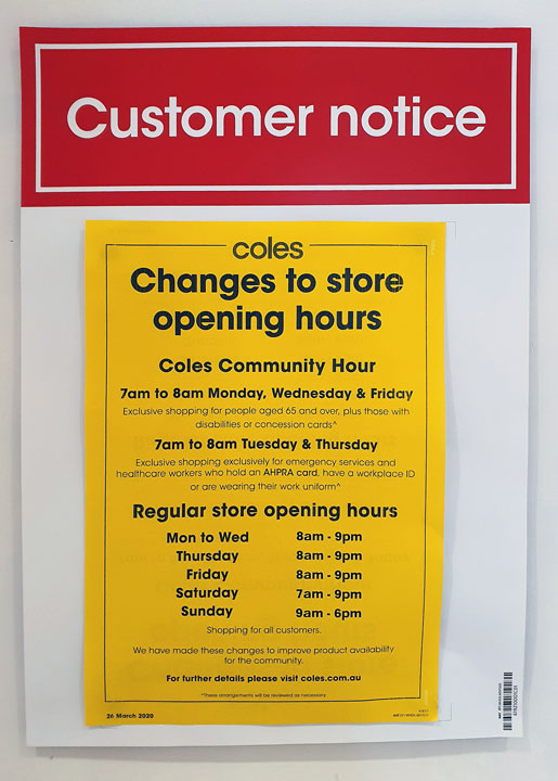 Coles has no social distancing measures in place–just signs