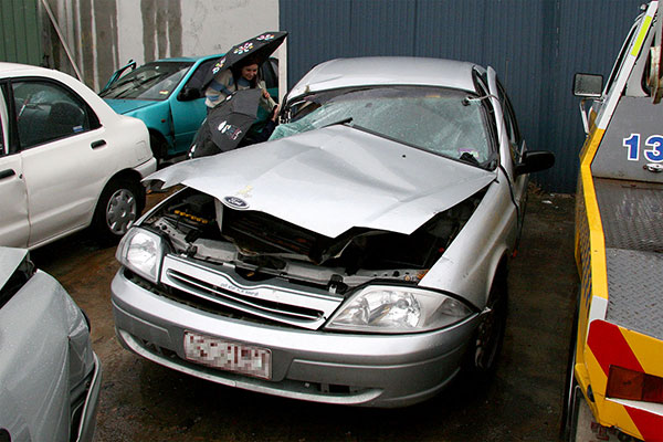 The front of Ned’s car after being hit by a truck