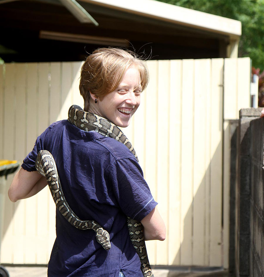 Bronwen with Rodga, our neighbour’s new gender-uncertain snake.