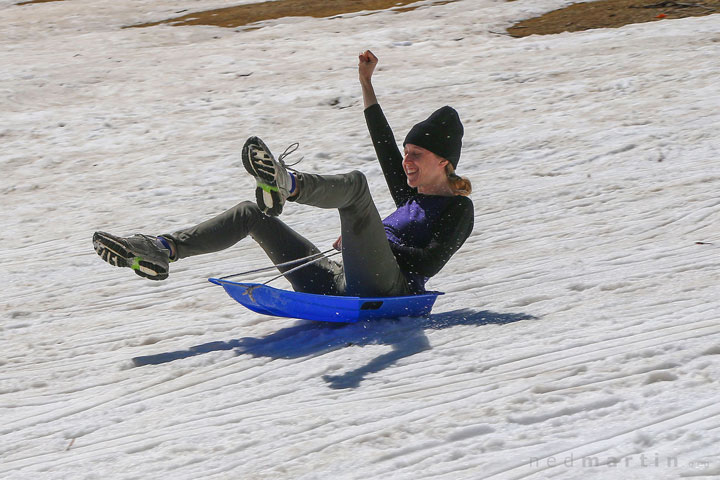 Bronwen tobogganing at Selwyn Snow Resort, Snowy Mountains