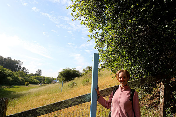 Bronwen on the San Andreas Fault (marked by the blue posts)