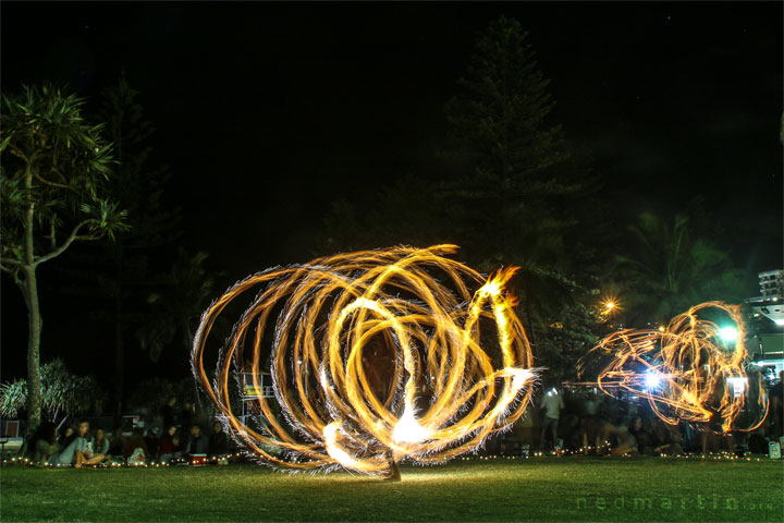 Fire twirling at Burleigh Bongos