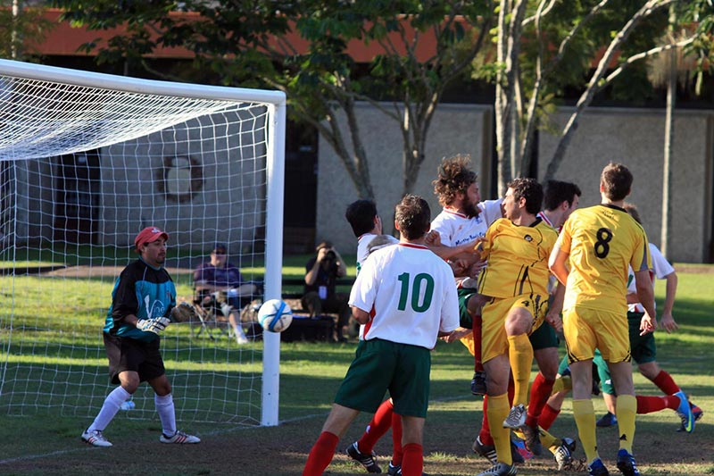 Dan using mind-control on the ball, New Farm v Brisbane Wolves