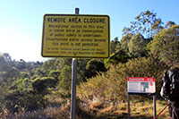Remote area closure sign, Flinder’s Peak