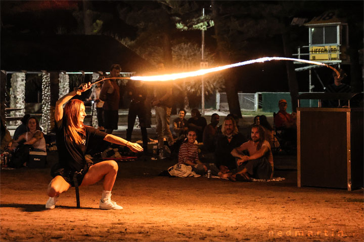 Fire twirling at Burleigh Bongos