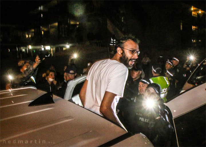 Jonathan Sri protests his innocence as he is arrested