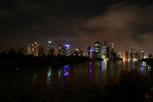 Brisbane River in flood at night