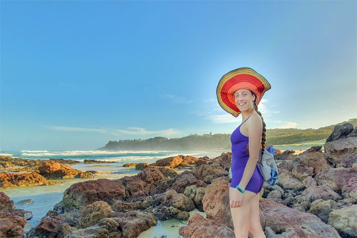 Bronwen walking along the beach