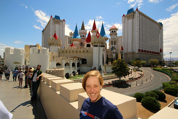 Bronwen posing in front of Excalibur, Las Vegas