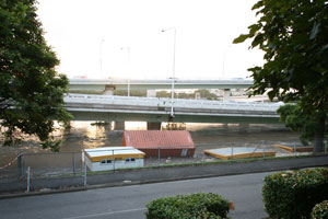 Flooding under the expressway in the city