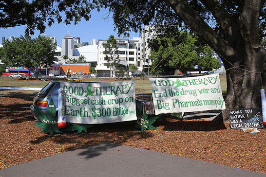 Protesters at the The Aboriginal Tent Embassy in Musgrave Park