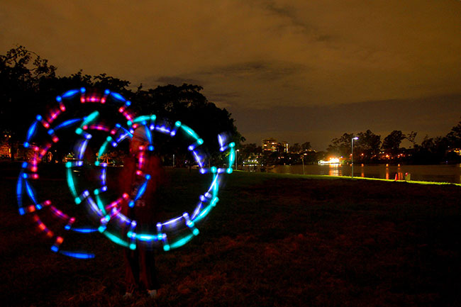 LED twirling at West End Fire Festival