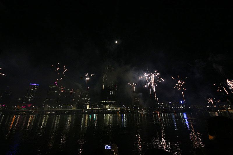 The fireworks over the Brisbane River at Riverfire