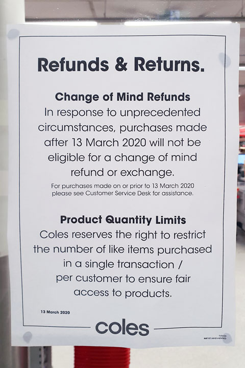 Coles have cancelled “change of mind” returns