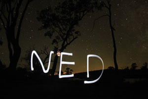 Ned light painting poorly with his mobile phone