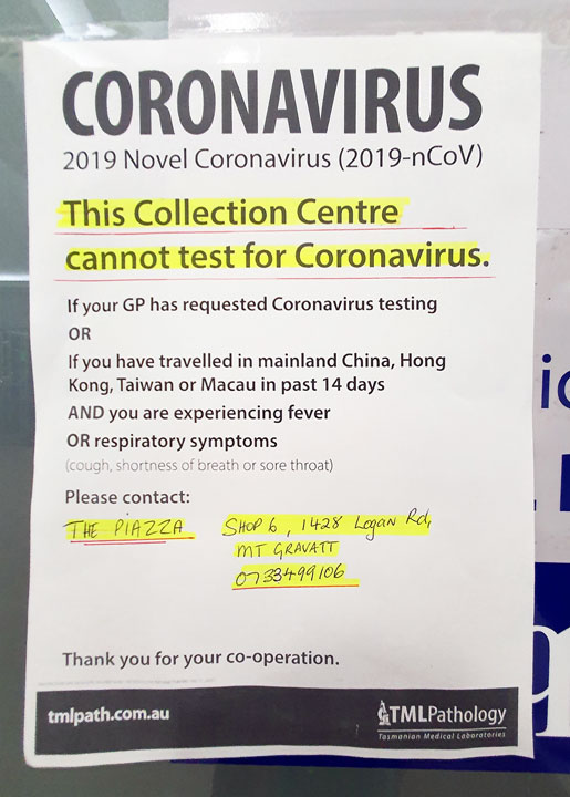 Doctors and pathology clinics are warning against Coronavirus 