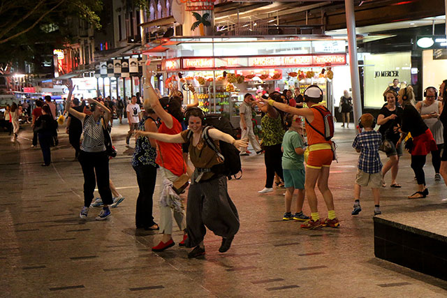Guru Dudu’s silent disco dancers in Queen Street Mall