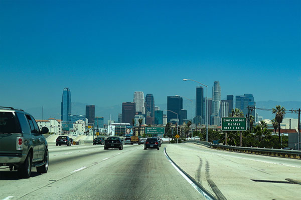 Driving into downtown LA
