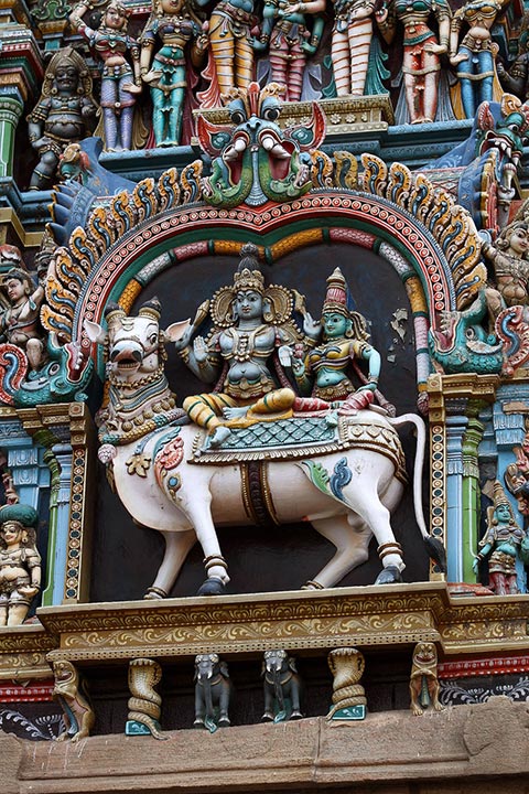 Carvings on the outside of Meenakshi Amman Temple, Madurai