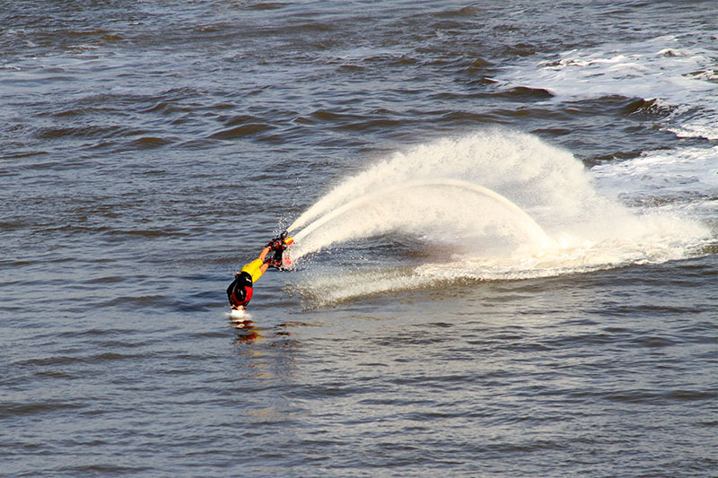 The jetpack man can dive like a dolphin