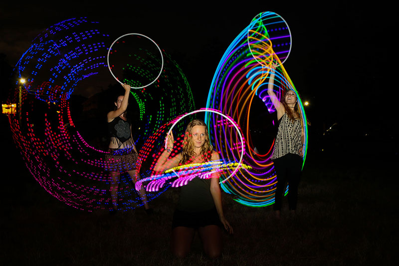 Dee hooping at the West End Fire Festival