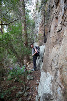 Ned alongside the cliff face on the way to The Steamers