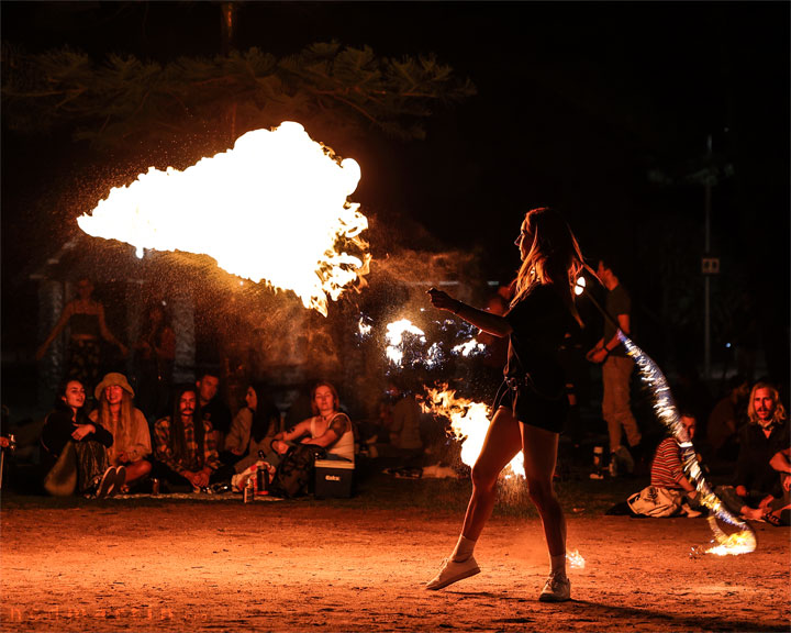 Fire twirling at Burleigh Bongos