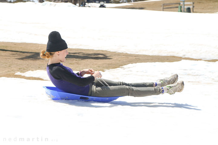 Bronwen tobogganing at Selwyn Snow Resort, Snowy Mountains