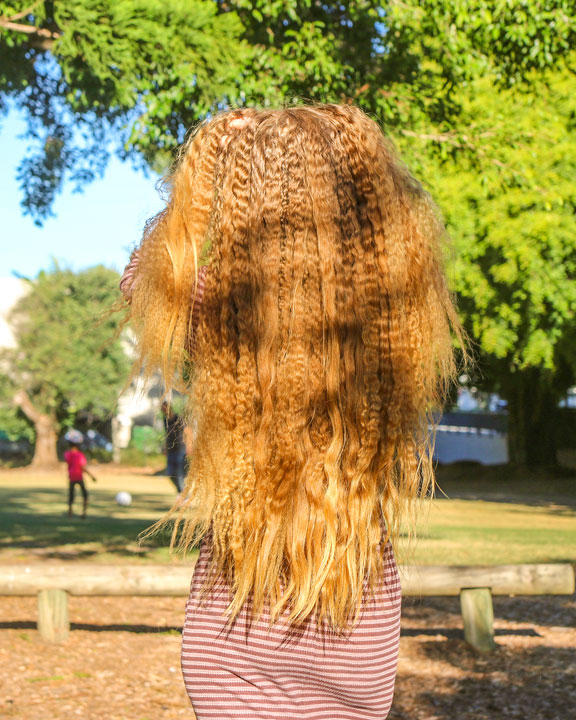 Bronwen & her very frizzy hair at Davies Park Markets