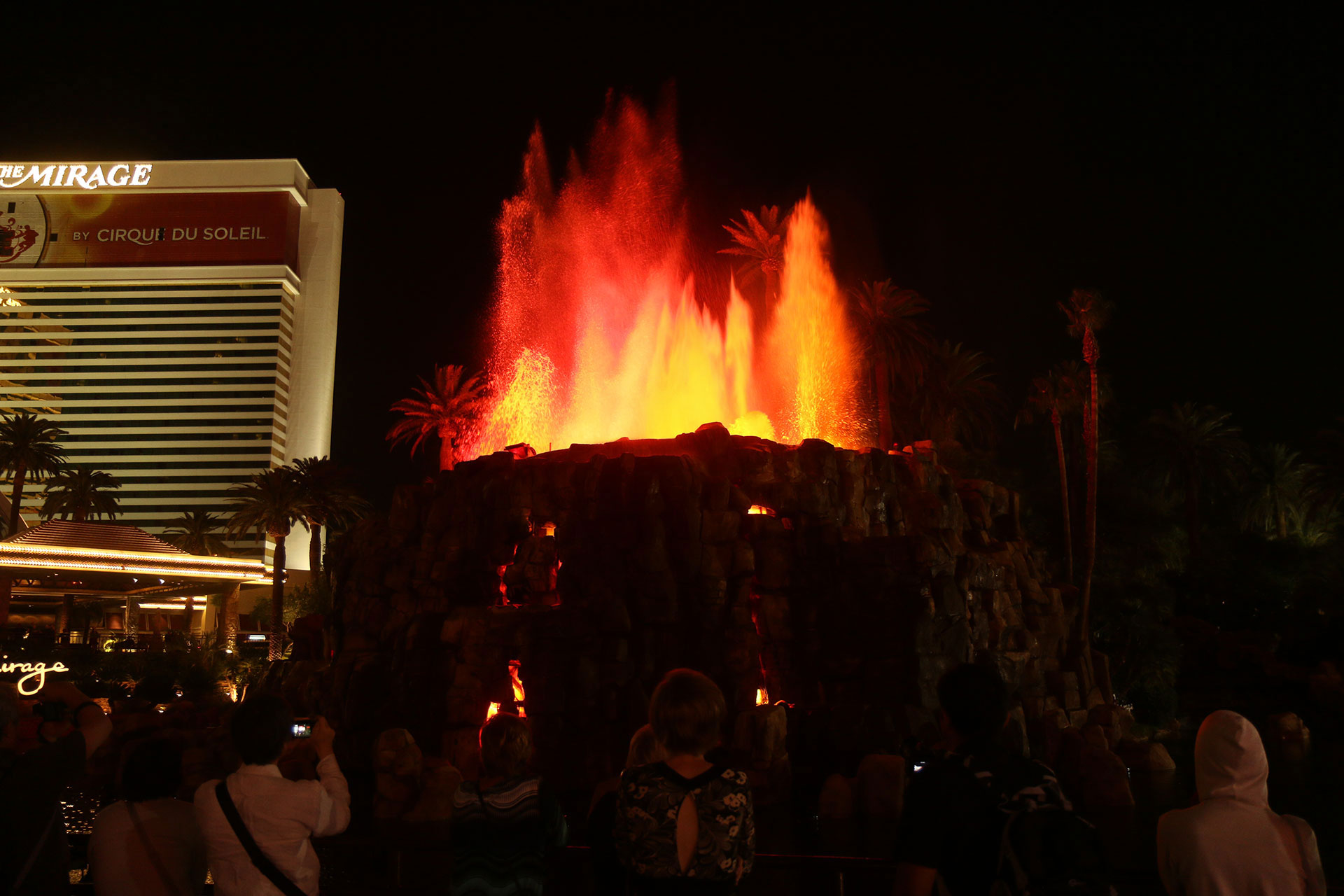 Bronwen watching the Mirage’s Volcano Show, Las Vegas