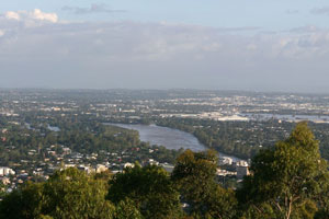 Brisbane River in flood, from Mount Coot-Tha