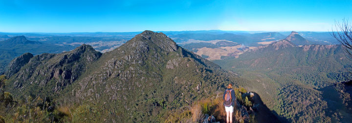 Bronwen peering into the depths from atop Mt Barney