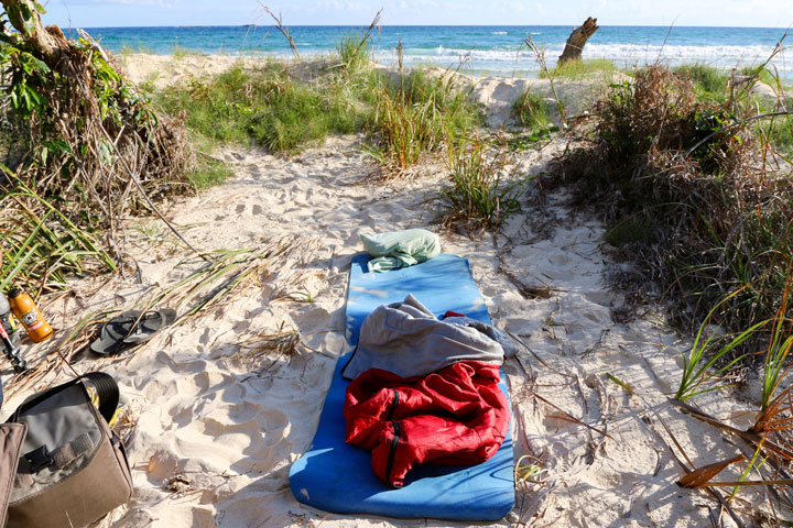 Ned’s “campsite”, Island Vibe Festival, Stradbroke Island