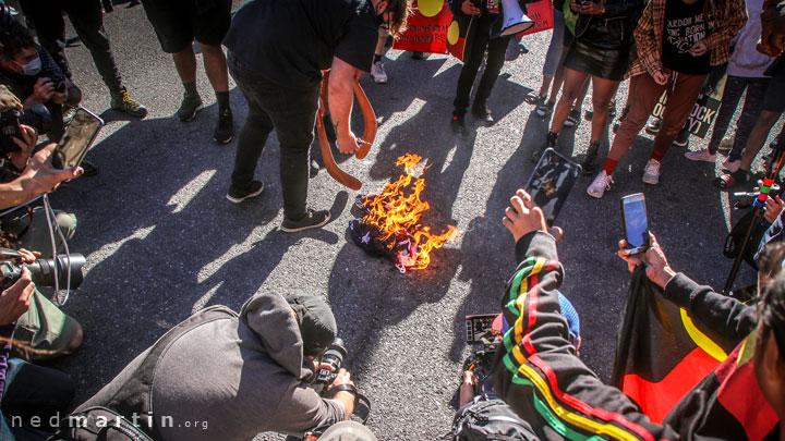 Trying to burn the Australian flag