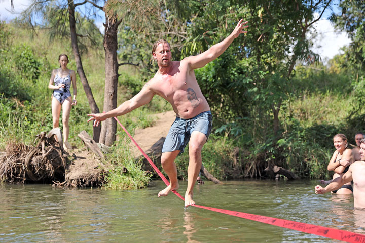 Slackline, Twin Bridges Recreational Area, Brisbane Valley Rail Trail