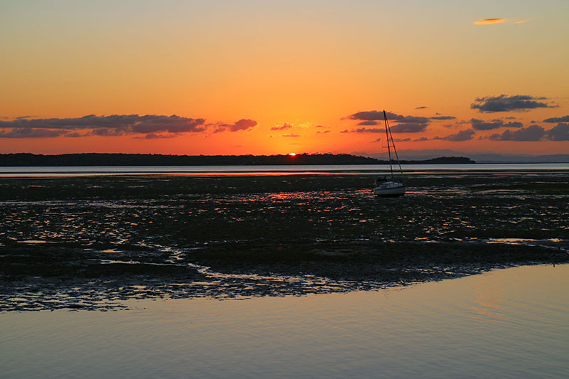 The sun setting as we arrived at the ferry