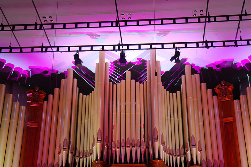 Organ pipes in City Hall. I like the shadows.