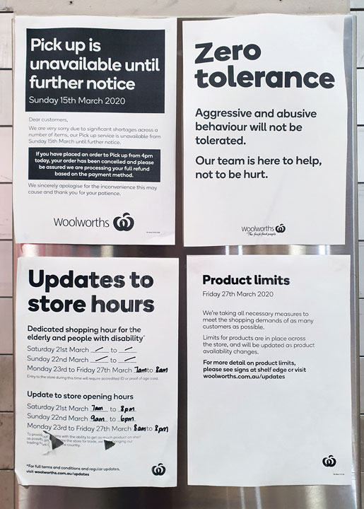 Woolworths Coronavirus signage