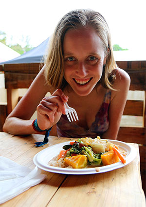 Bronwen with Thai food