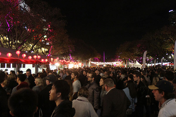 Crowds queuing for noodles