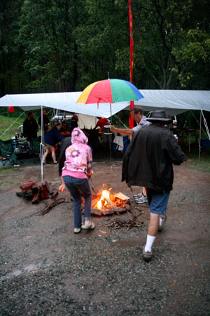 Building a fire in the rain, Mount Tamborine
