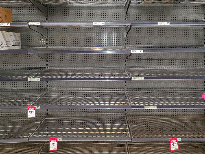 Empty shelves at supermarkets