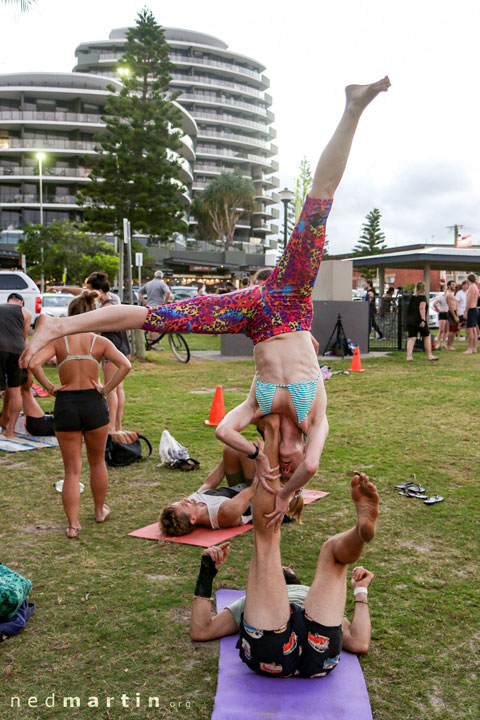 Bronwen, Acro and fire twirling at the last ever Burleigh Bongos Fire Circle, Justins Park, Burleigh Heads